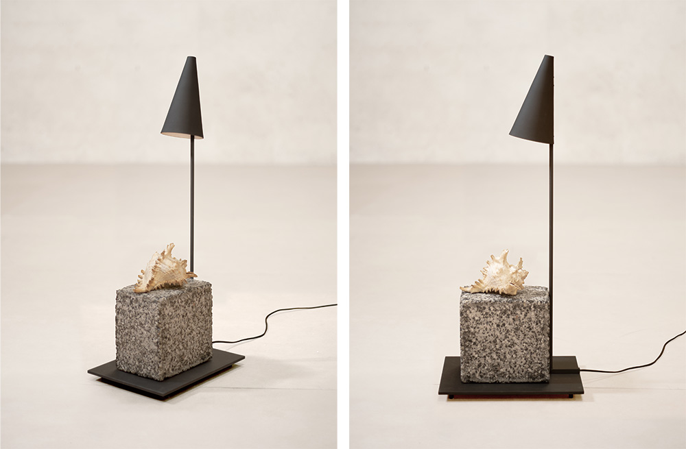 Conical Metal and Stone Lamp