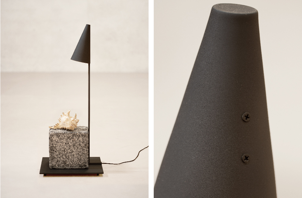 Conical Metal and Stone Lamp